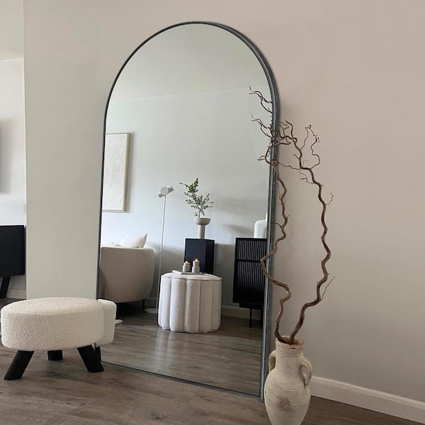 28 in. W x 71 in. H Oversized Modern Arch Full Length Black Wall Mounted/Standing Mirror Floor Mirror