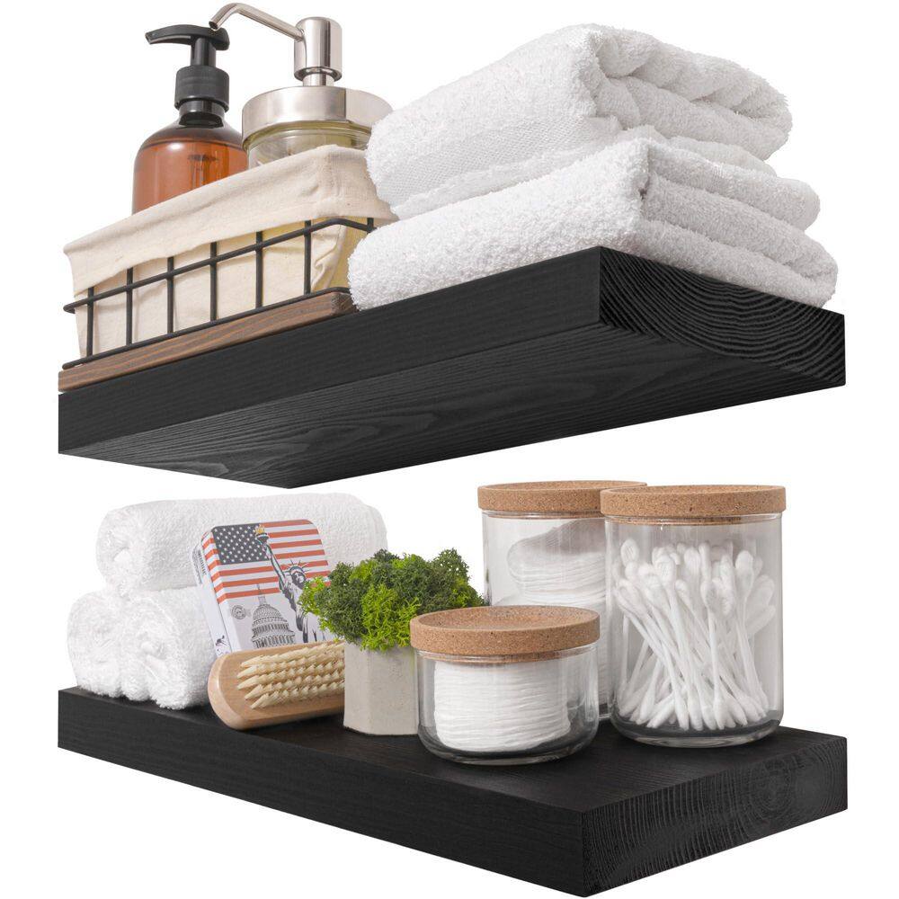 16 in. W x 6.7 in. D Solid ​Wood Black Decorative Wall Shelf (Set of 2)