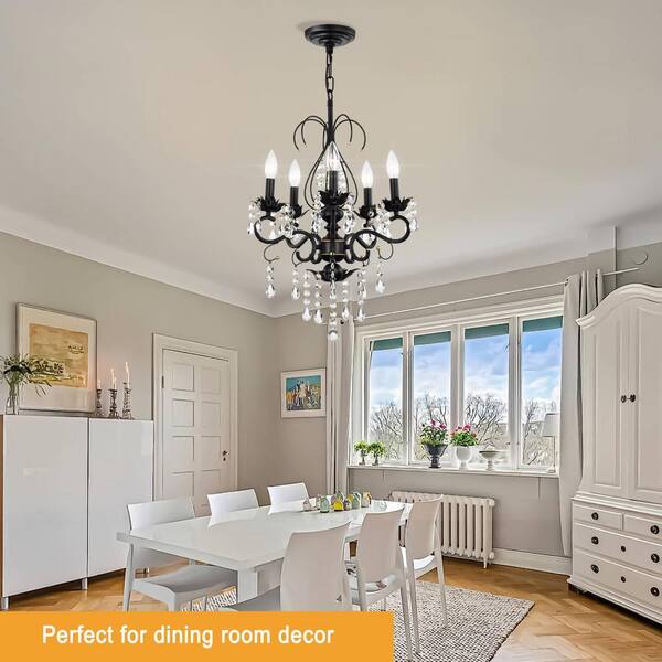 18 in. 5-Light Matte Black Flush Mount Crystal Chandeliers Decor
