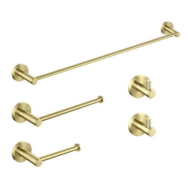 Bathroom Accessories 5-Piece Bathroom Hardware Set with Towel Bar/Rack Toilet Paper Holder in Brushed Gold