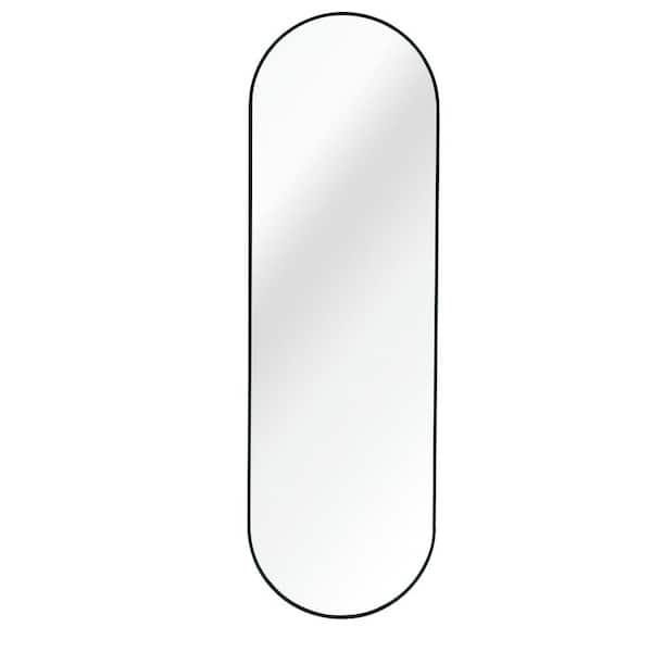 Tradrou Black 20 in. W x 63 in. H Oval Glass Full-Length Framed Mirror