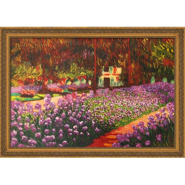LA PASTICHE Artist's Garden at Giverny with Baroque Antique Gold Frame by Claude Monet Framed Wall Art 28 in. x 40 in.