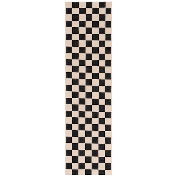Courtyard 2 ft. x 8 ft. Black/Beige Checkered Indoor/Outdoor Runner Rug