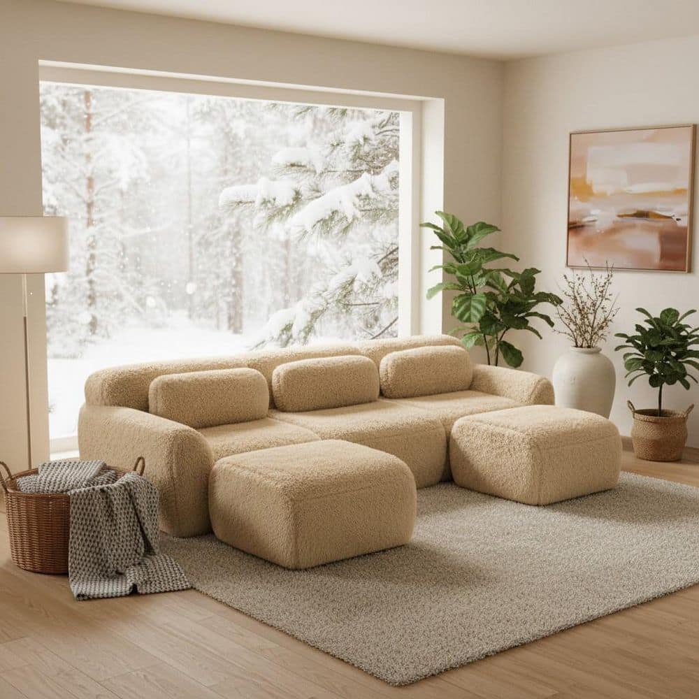 Homy Casa 114.7 in. 5-Seat Plush Microfiber L-Shaped Modular