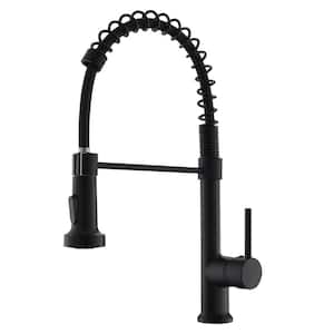 Spring Single Handle Pull Down Sprayer Kitchen Faucet with 2-Spray Mode in Matte Black