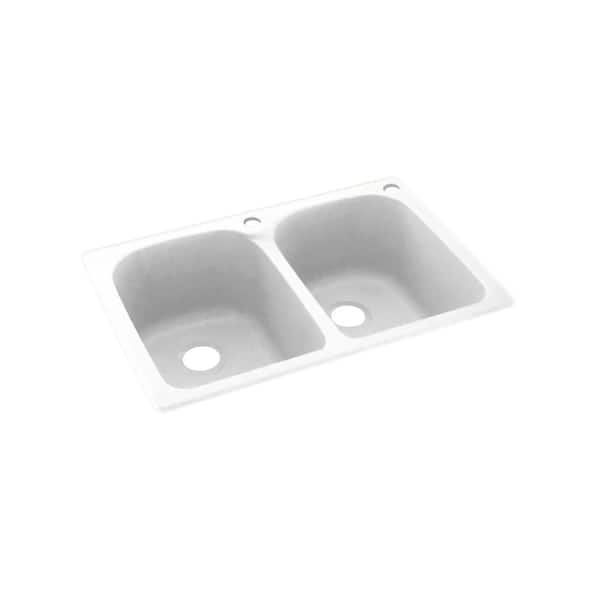 Swan Dual-Mount Solid Surface 33 in. x 22 in. 2-Hole 50/50 Double Bowl Kitchen Sink in White