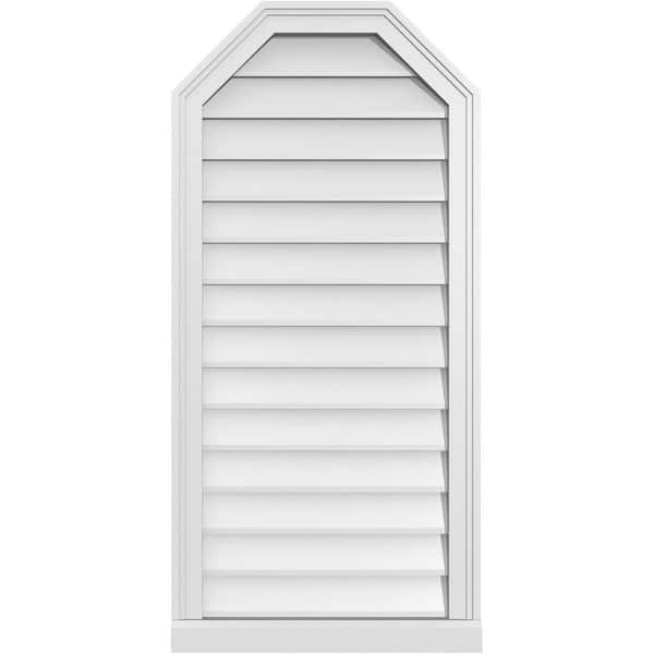 Ekena Millwork 20" x 42" Octagonal Top Surface Mount PVC Gable Vent: Non-Functional with Brickmould Sill Frame