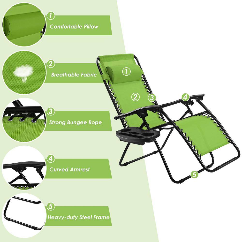 Green Steel Zero Gravity Reclining Lounge Chair with Cup Holder