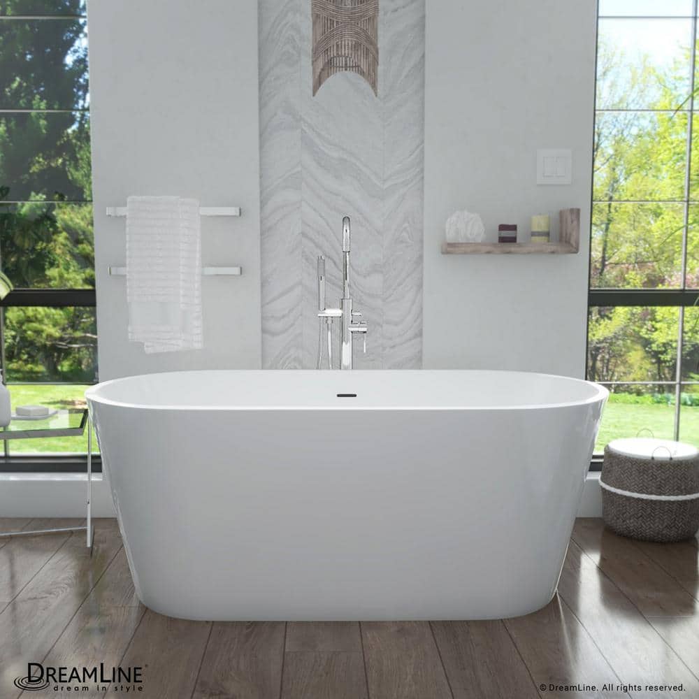 Enigma 59-Inch Glossy White Acrylic Freestanding Oval Bathtub