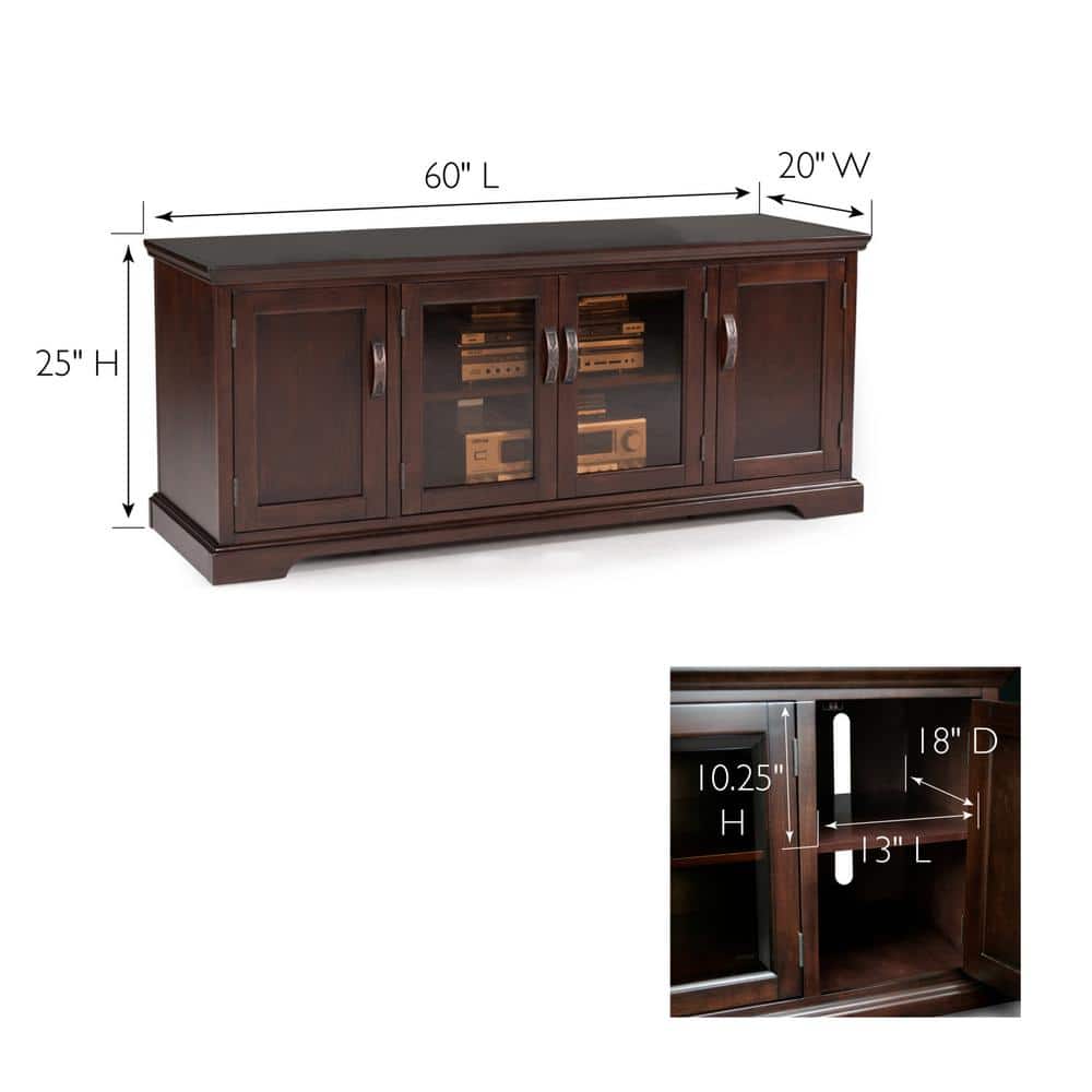 Riley Holliday 63" Brown Hardwood TV Stand with Cabinet