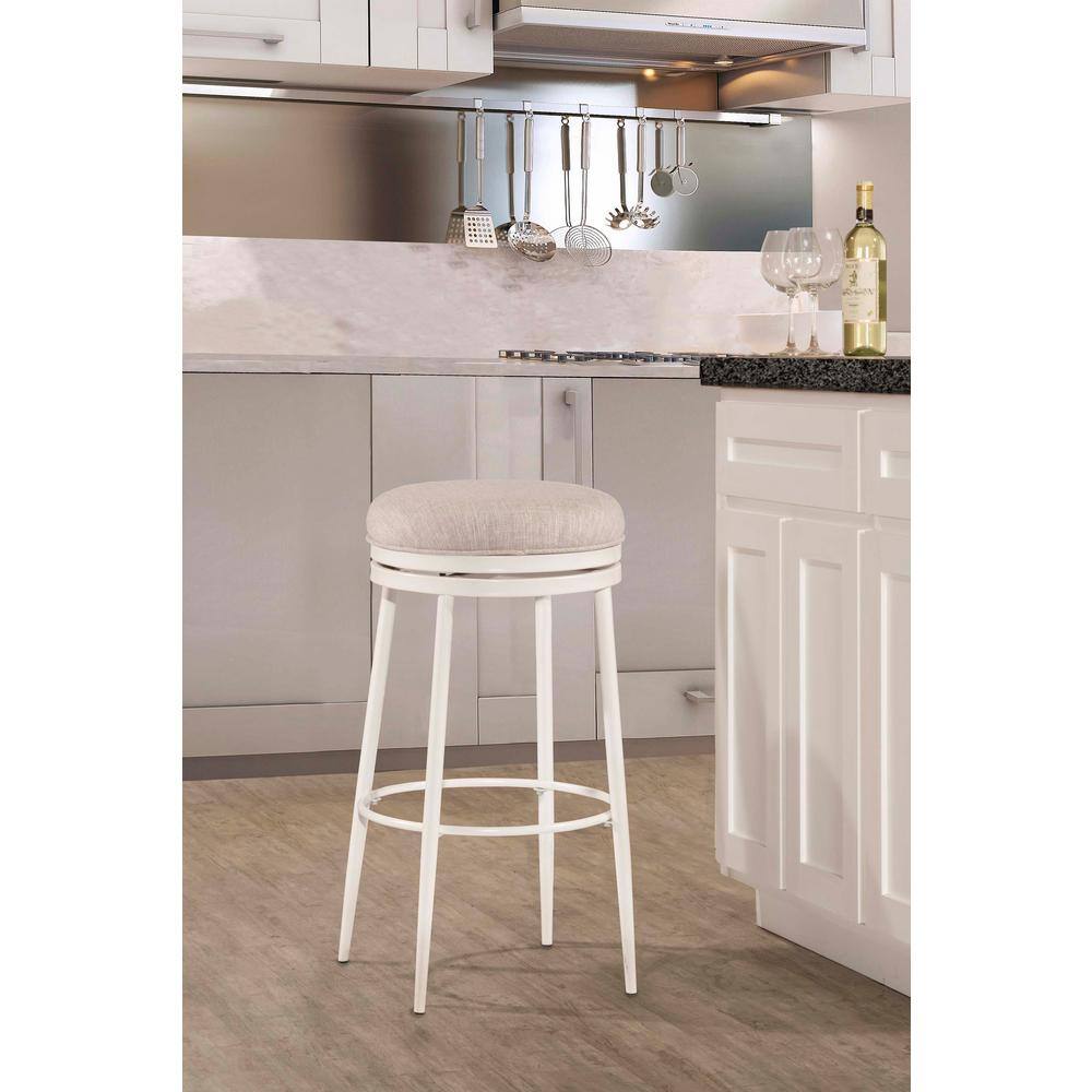 Aubrie Swivel Backless Counter Stool in Off-White and Silver