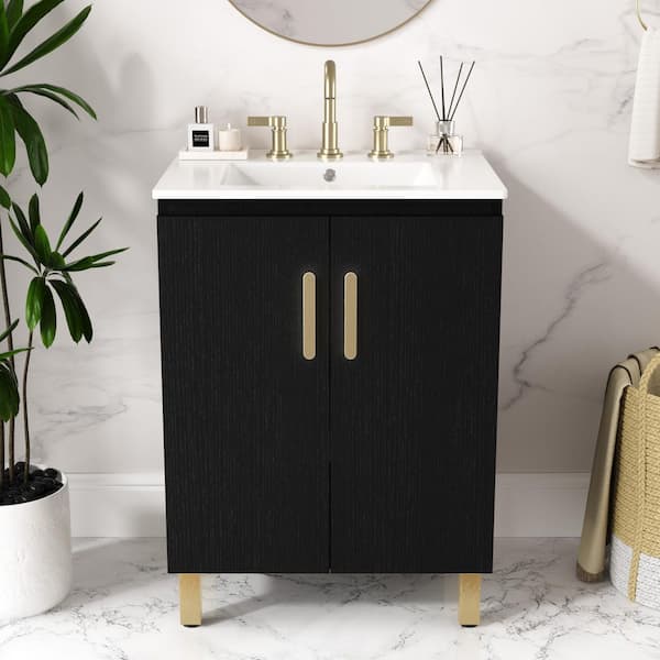 24 in. Bathroom Vanity in Black with Ceramics Top