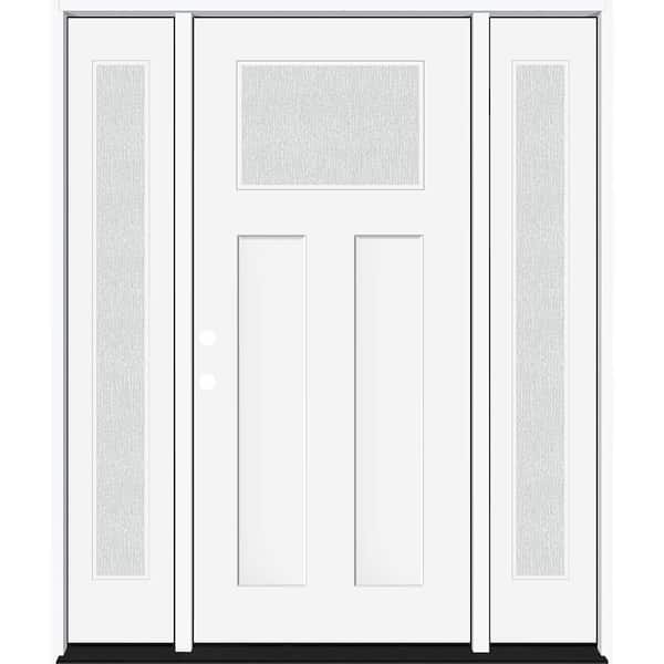 Legacy 68 in. x 80 in. 1/4 Toplite Rain Glass RHIS Primed White Finish Fiberglass Prehung Front Door w/Dbl 14 in. SL