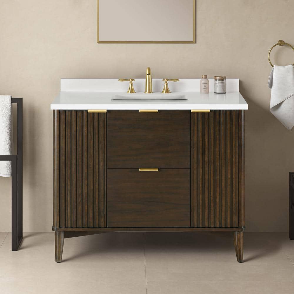 Gabi 42" Dark Walnut Freestanding Single Sink Vanity with Premium Countertop