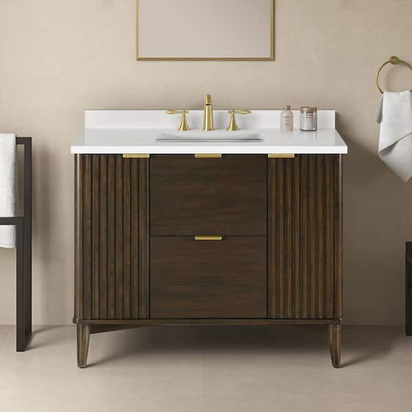 Gabi 42 in. Single Sink Dark Walnut Bath Vanity with White Engineered Stone Top Assembled