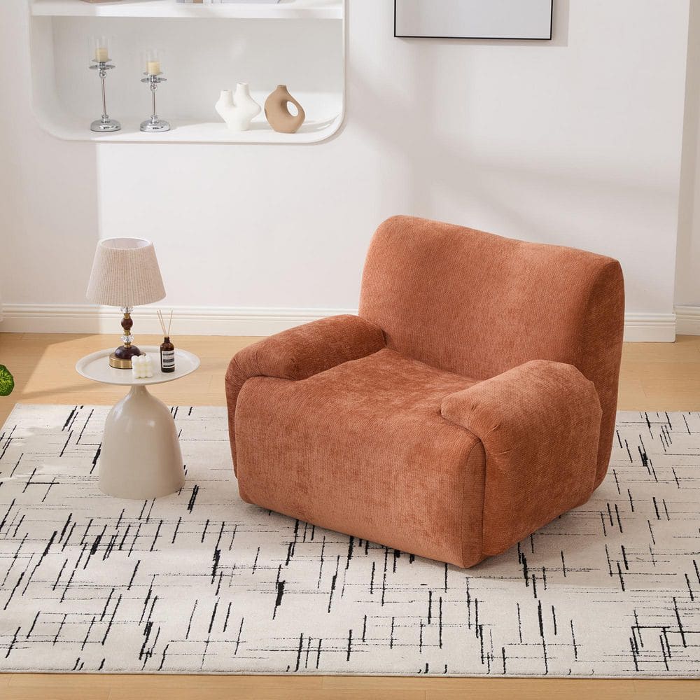 Seafuloy Orange Chenille Modern Oversized Accent Arm Chair with Deep ...
