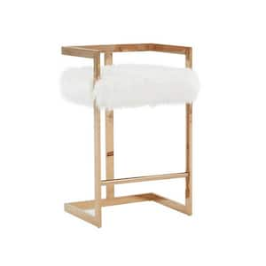 26 in. White and Gold Low Back Metal Frame Bar Stool with Fabric Seat