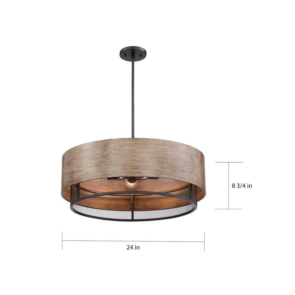 Nuvo Black and Honey Wood Drum Pendant Light