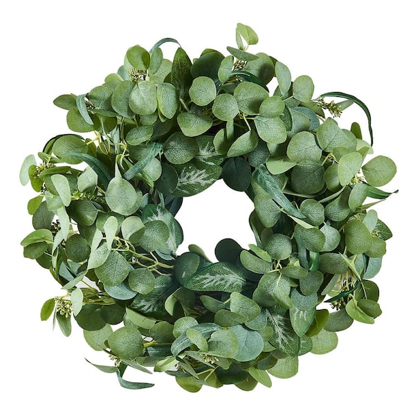 VEVOR Decorative Wreath 26 in. Artificial Wreath Green Decorated with Eucalyptus Leaves Berries Thorny Stems Round Wreath