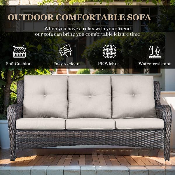 4 Piece Rattan Sofa Seating Group With Back&Seat Cushions Ebern Designs Frame Color/Cushion Color: Gray Frame/Dark Gray Cushion