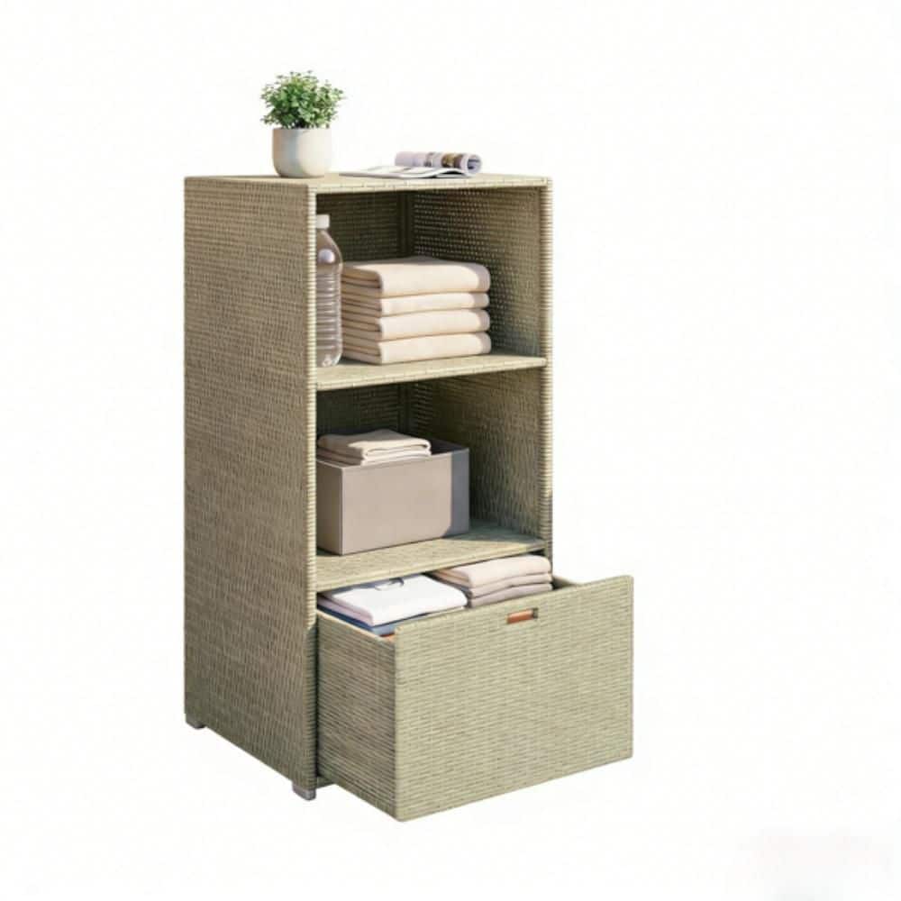1 Piece Freestanding Towel Rack Storage Organizer in Gradient Gray, Water Resistant PE Rattan Bath Accessory, in Green