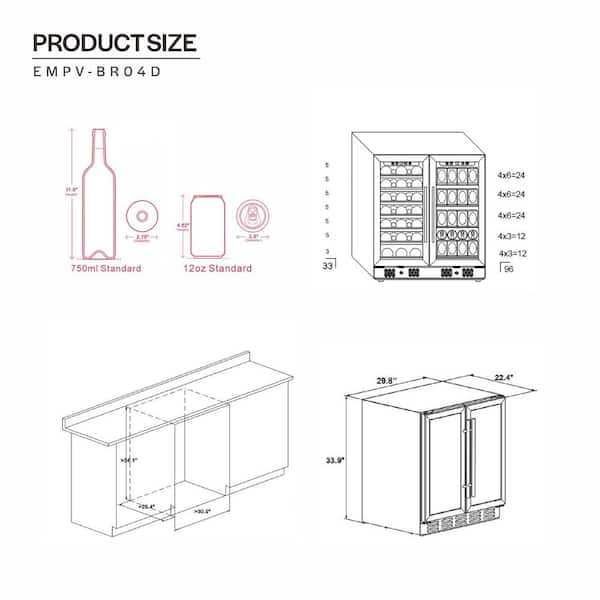 Empava BR01S 15 Inch Wine Cooler Undercounter 3cu.ft 84 Cans Mini Frid