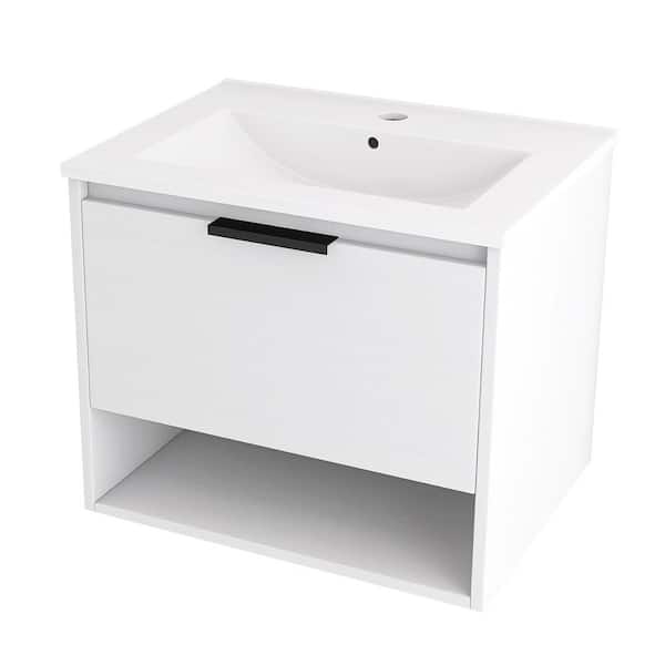 WELLFOR 36 in. W x 18 in. D x 20 in. H Bath Vanity in White with White Ceramic Sink and Top