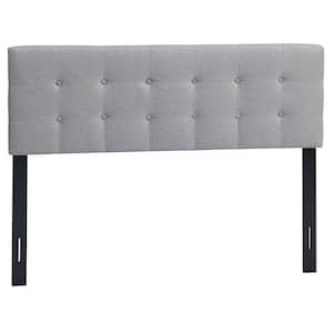 Grey in Full/Queen Size Headboard Linen Fabric Upholstered Button Tufted Solid Wood Leg