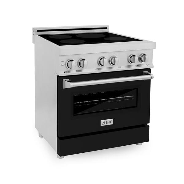 ZLINE Kitchen and Bath 30 in. Freestanding Electric Range 3 Element Induction Cooktop with Black Matte Door in Stainless Steel