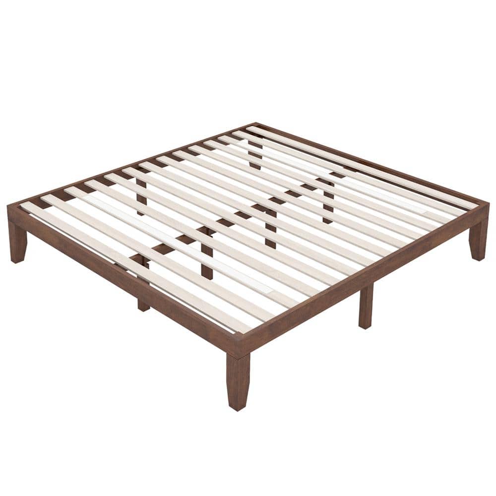 Costway Brown Cherry Wood Frame King Platform Bed 14 in