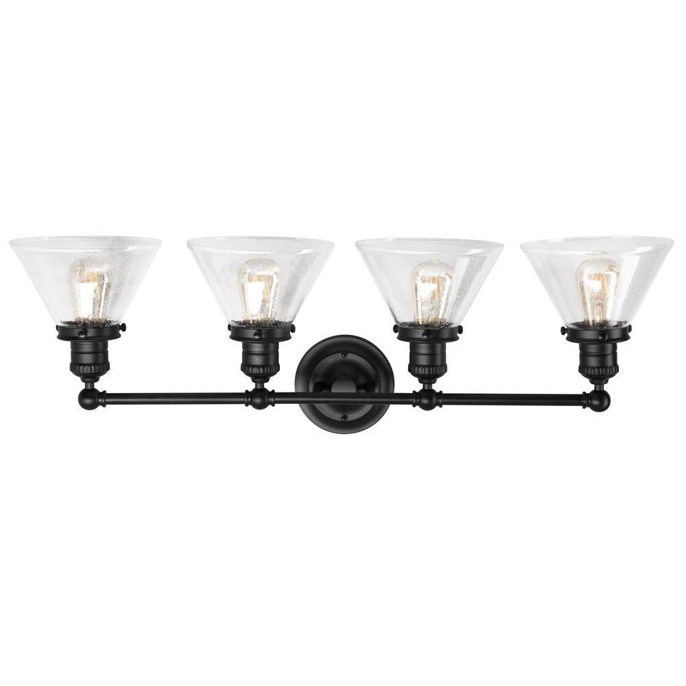 Augustin Matte Black 4-Light Bathroom Vanity Fixture with Clear Glass Shades
