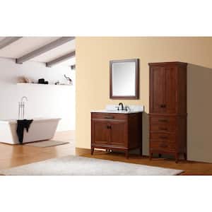 Madison 37 in. W x 22 in. D x 35 in. H Vanity in Tobacco with Marble Vanity Top in Carrera White and White Basin