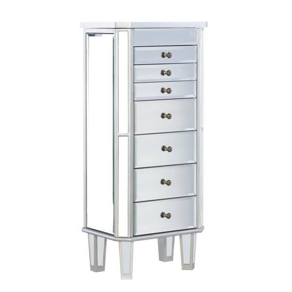 Powell Company Ludwig Silver and Mirrored Front Multi-Drawer Jewelry Armoire