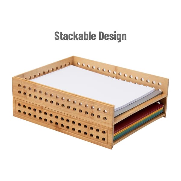 MDesign Deep Bamboo Bathroom Storage Organizer Tray, Stackable