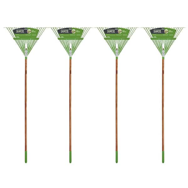 54 in. Wood Handle 22-Tine Steel Leaf Rake (4-Pack)