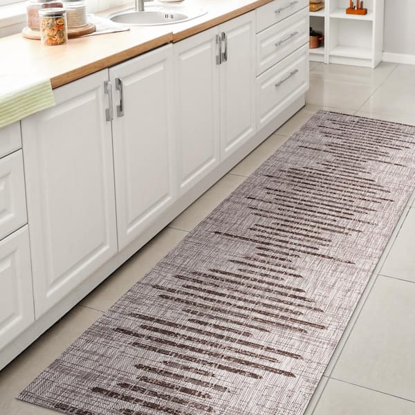 JONATHAN Y Zolak Berber Beige/Brown 2 ft. x 8 ft. Stripe Geometric Indoor/Outdoor Runner Rug