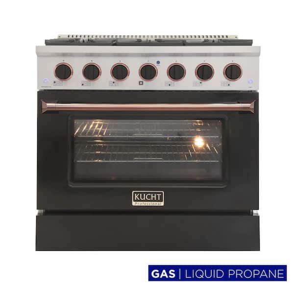 Custom KNG 36 in. 5.2 cu. ft. Propane Gas Range with Convection Oven in Black with Black Knobs and Rose Gold Handle