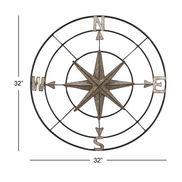 Litton Lane Iron Rusted Gray Compass Metal Work 53383 The Home Depot Iron Rusted Gray Compass Metal Work, Outdoor Metal Wall Art Home Depot Canada