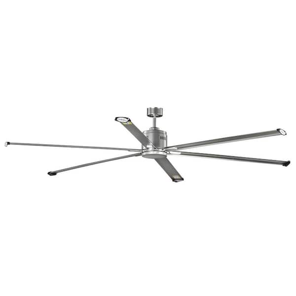 Hubbell Lighting Hubbell Industrial 96 in. Six-Blade Indoor/Outdoor Nickel Dual Mount Ceiling Fan with Wall Control