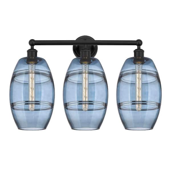 Vaz 26 in. 3-Light Matte Black Vanity Light with Glass Shade
