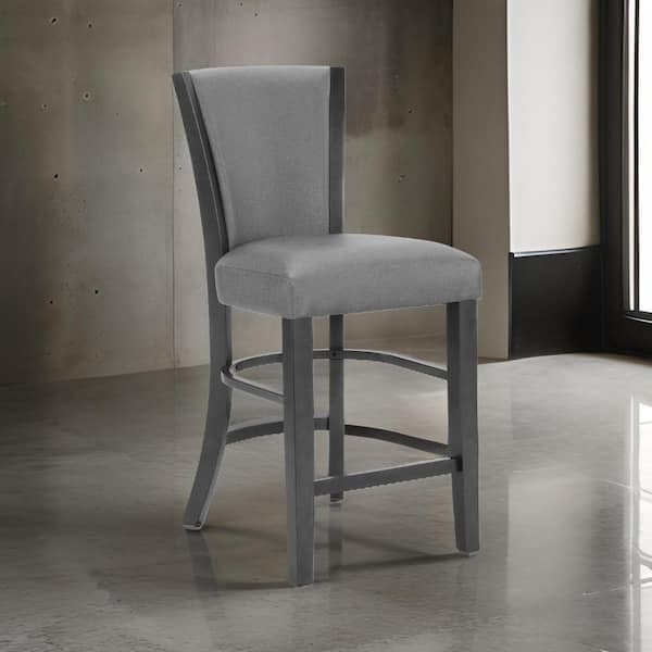 Benjara 24 in. Gray High Back Wood Frame Bar Stool with Fabric Seat (Set of 2)