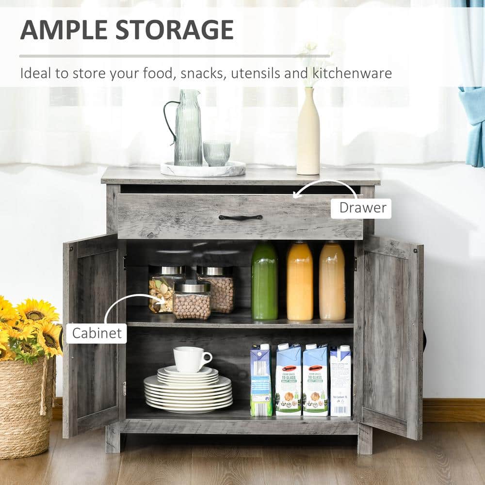 Gray Wash Rustic Farmhouse Barn Door Style Sideboard Cabinet