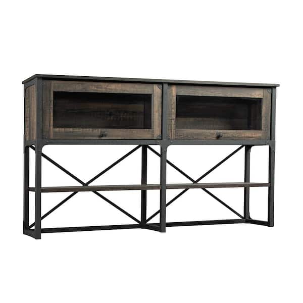 SAUDER Steel River Carbon Oak66.142 in. Desk Hutch with Glass Doors