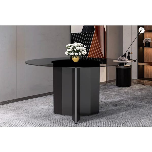 Leisuremod Zevro Mid-Century Modern Clear Glass Top 60 in. Pedestal Dining Table Seats 6