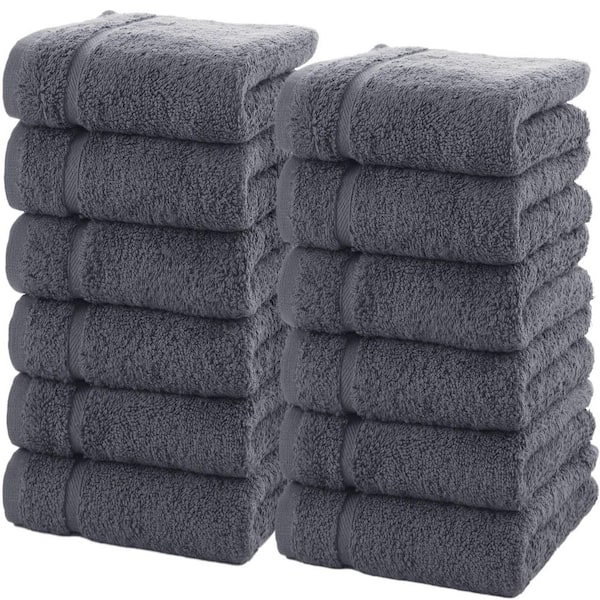 Hawmam Linen 12-Piece Gray Luxury Cotton Washcloths 13 x 13 -Premium Hotel Spa Small Bath Towel Set