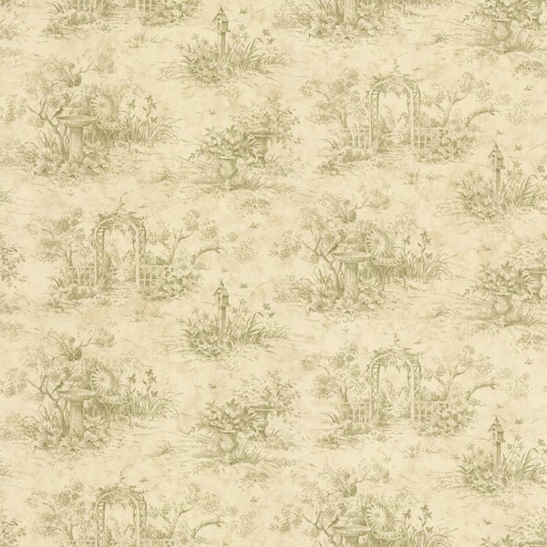 The Wallpaper Company 8 in. x 10 in. Sage Harlow Toile Wallpaper Sample-DISCONTINUED