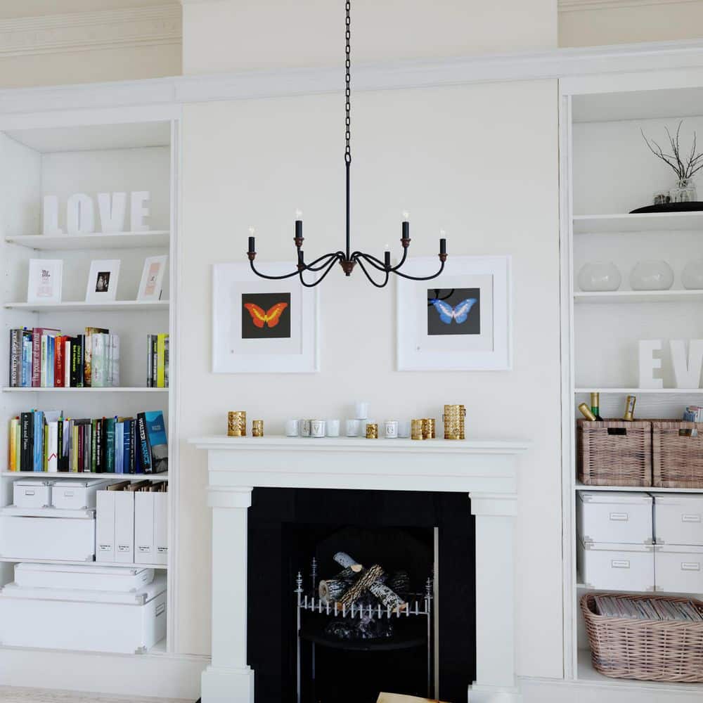 Annabelle 30" Matte Black & Brushed Walnut 6-Light Chandelier