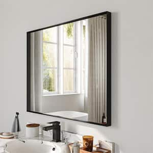 28 in. W x 36 in. H Black Rectangle Framed Tempered Glass Wall-mounted Mirror