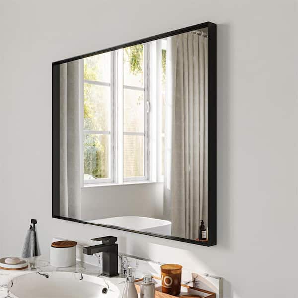 ORGANNICE 28 in. W x 36 in. H Black Rectangle Framed Tempered Glass Wall-mounted Mirror