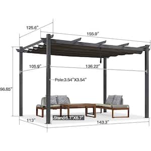 11 ft. x 13 ft. Gray Pergola with Retractable Canopy Aluminum Shelter for Porch Garden Beach Sun Shade